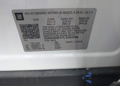 2020 Chevrolet Equinox Fwd Ls из США, поврежденный, VIN 3GNAXHEV7LS584596